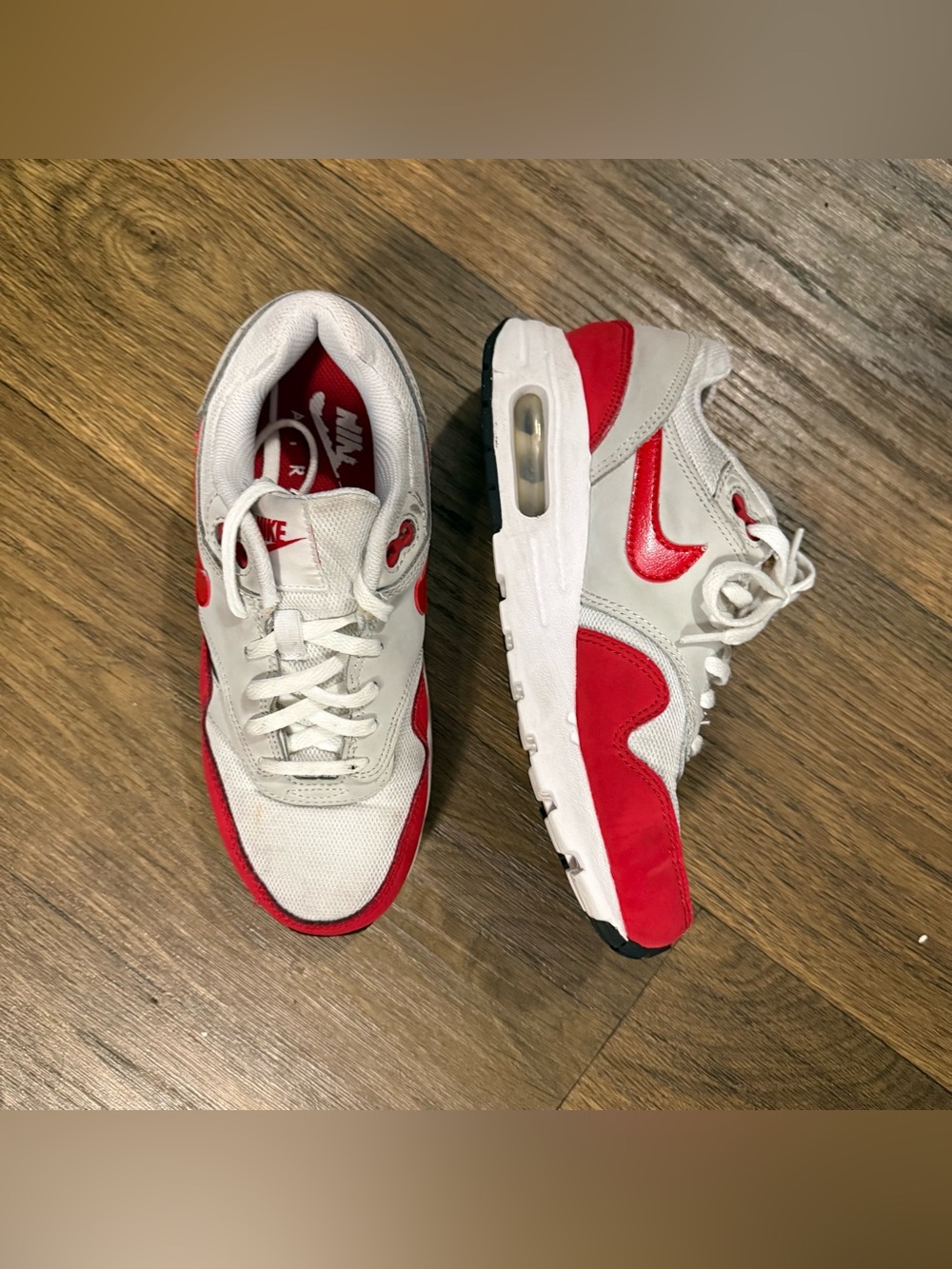 Nike White and Red Air Max 1 Sneakers Size 6 Women